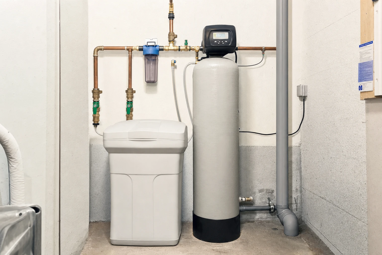 Intérieur de cuisine avec système de filtration d'eau domestique installé près d'un évier